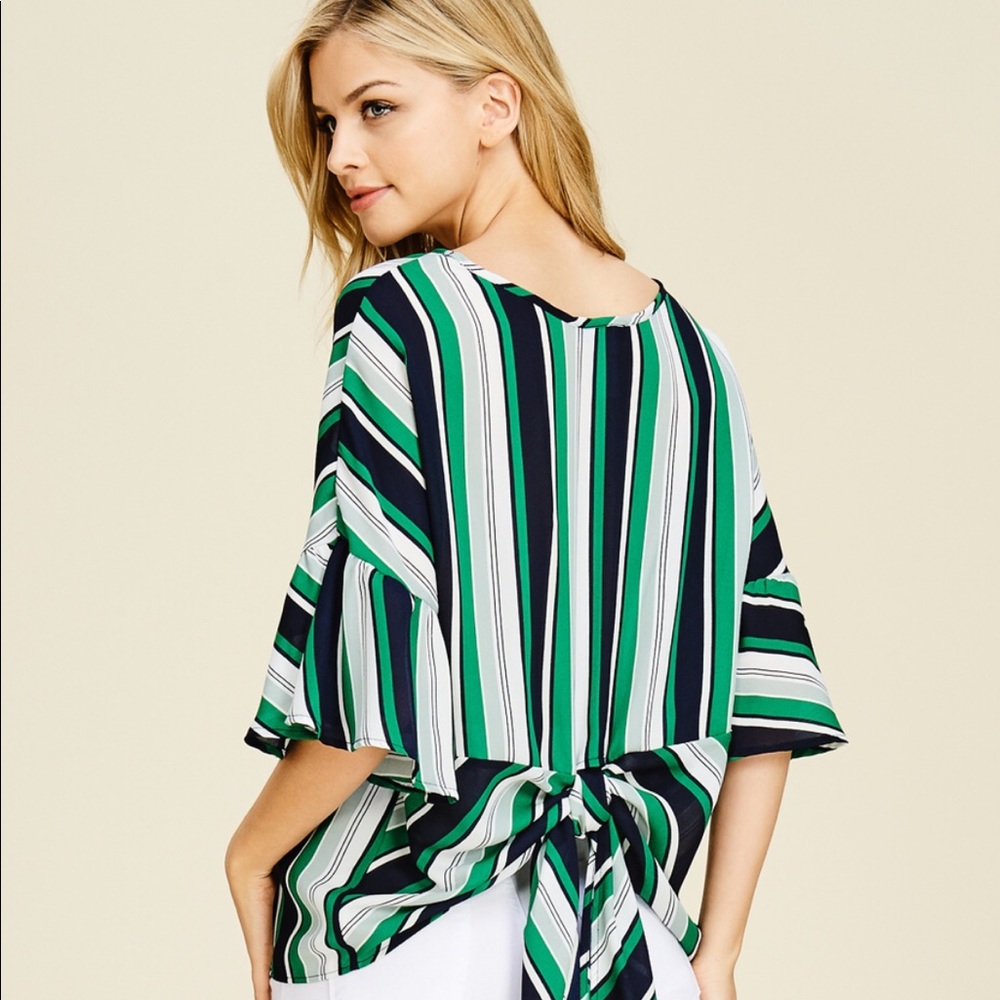 Green blue and white stripped blouse